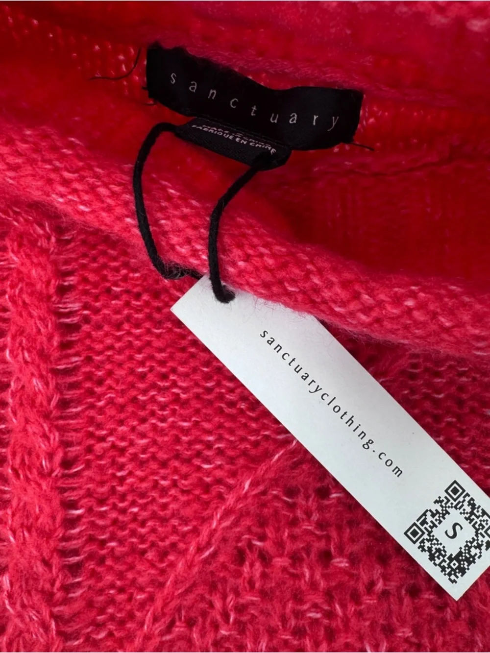 NWT Sanctuary Cable Knit Cropped Sweater Size Small Neon Pink Mock Neck Sweater - Picture 6 of 9